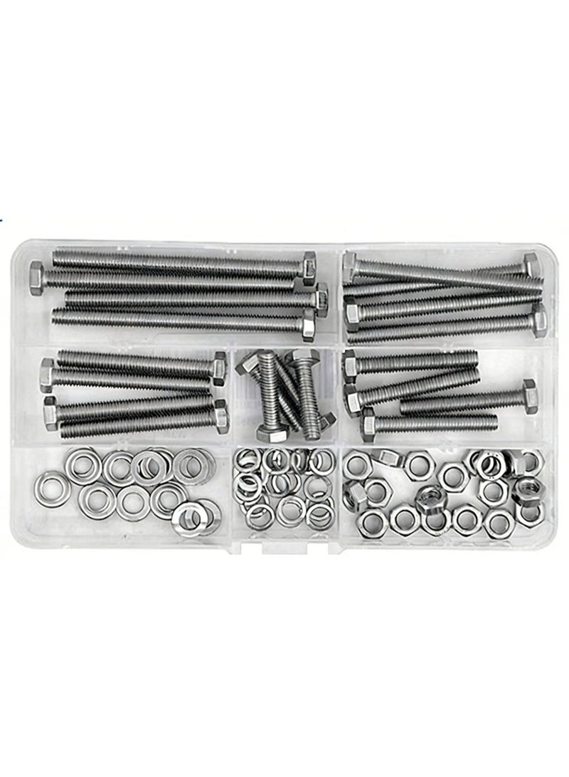 FengSVMA 80pcs M6 Stainless Steel Hex Head Screws Bolts and Nuts Flat & Lock Washers Assortment Kit, 304 Stainless Steel 18-8,Fully Machine Thread 25mm 40mm 50mm 60mm 80mm - Image 1